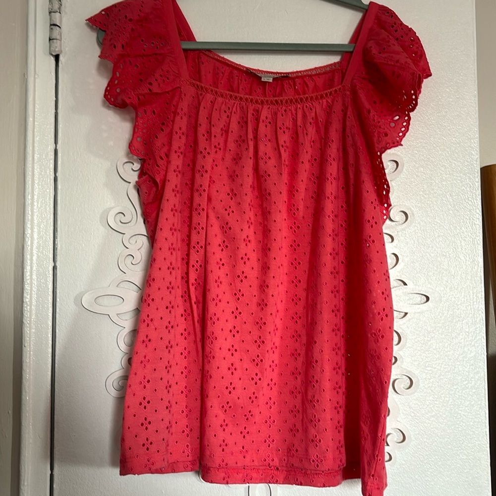 Coral flutter sleeve eyelet tee